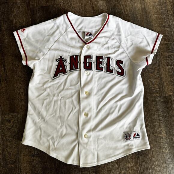 Los Angeles Angels Jersey  Boys XL White Majestic Sewn MLB Baseball - Picture 1 of 4